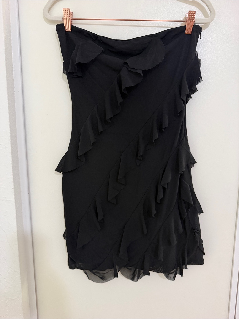 The Vintage Shop Strapless Black Ruffle Mini Dress | L